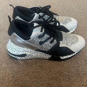 Steve Madden Black and Silver Glitter Sneakers